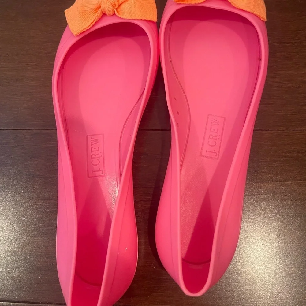 nwot/nwob J. Crew Factory Rainy Day Ballet Flats Pink & Orange jelly bow Flats 6